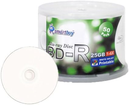 Smartbuy 25gb 6X Bd-r Blu-ray White Inkjet Printable Blank Disc (50-Disc)