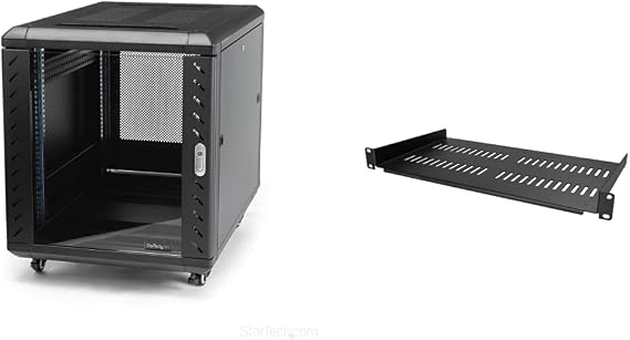 12U AV Rack Cabinet with 1U Vented Rack Mount Shelf (RK1236BKF + CABSHELFV1U)