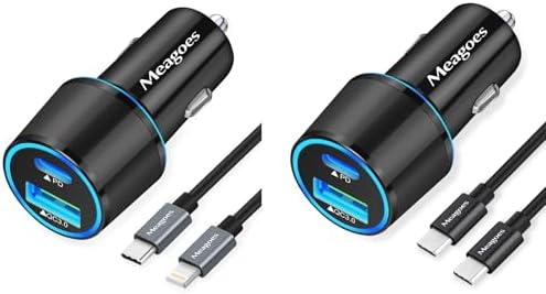 48W Car Charger USB C Super Fast Charging, 30W USBC & QC3.0 Port Block for iPhone 20W PD Rapid Charging Adapter with 3ft USB C Cable3ft Lightning Cable