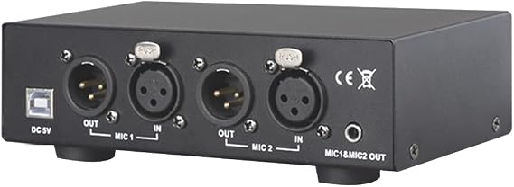 USB Dual Mixed Output Phantom Power Supply Black 48V for Condenser Microphones Music Recording Equipment