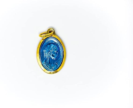Dark Blue Gold Our Lady of Lourdes Enamel Medal.