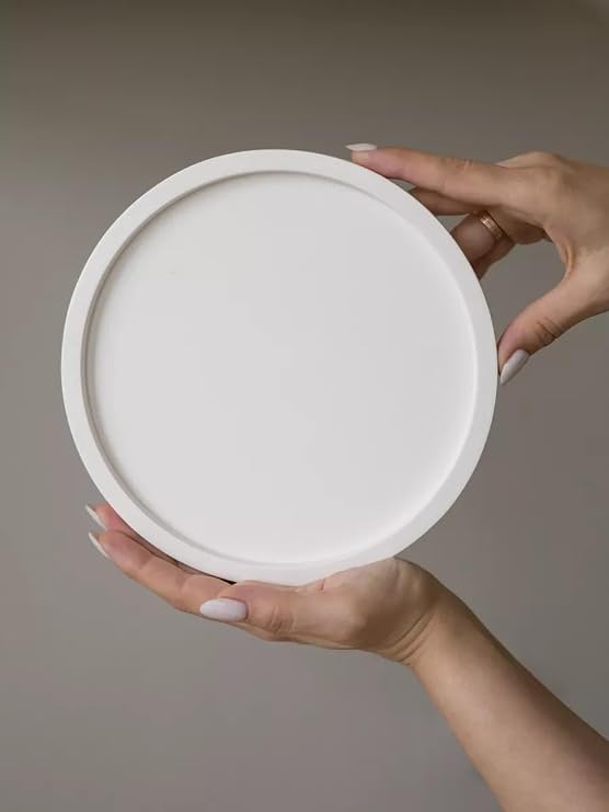White Concrete Round Tray - Style and Modern Decorative Presentation Tray