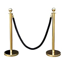 Rope Stanchion Set in 3 PCS, 72" Black Velour Rope & Crown Top, Gold Finished