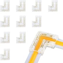 LightingWill RGB LED Connectors 4Pin 10mm, 10 PCS L Shape Connector Transparent Solderless, Right Angle Corner LED Tape Light Connector, 4 Conductor No Dark Area for COB Multicolor LED Strips
