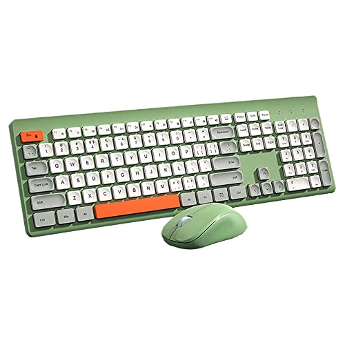Wireless Keyboard Mouse Set,2.4G USB Portable Chocolate Silent Keyboard with Cute Colorful Round Keycap,104-Key Full-Size Home Office Keyboard Mice Combo for Computer Laptop PC Gamer Green Mix
