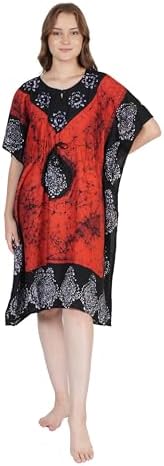 Womens Kaftan Dress Beach Cover Up Tribal Ethnic Print Plus Size V-Neck Loose Kimono Maxi Dress Night Dress Orange, XX-Large