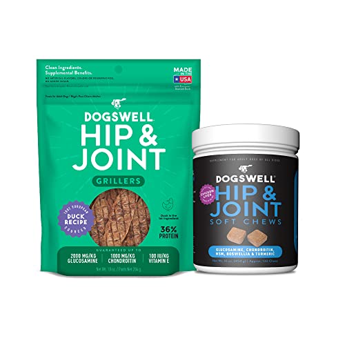 DOGSWELL 100% Grilled Meat Treats for Dogs, Made with Glucosamine, Chondroitin & New Zealand Green Mussel  1 Free jar of DOGSWELL Hip & Joint Supplements, 1.25 Pound  16 Ounce Jar, 29298