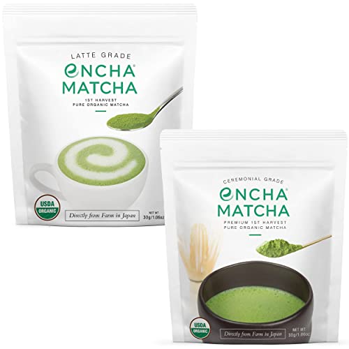 Encha Ceremonial & Latte Matcha Green Tea Bundle - Organic First Harvest Japanese Matcha Green Tea Powder, From Uji, Japan 30g1.06oz x 2 bags