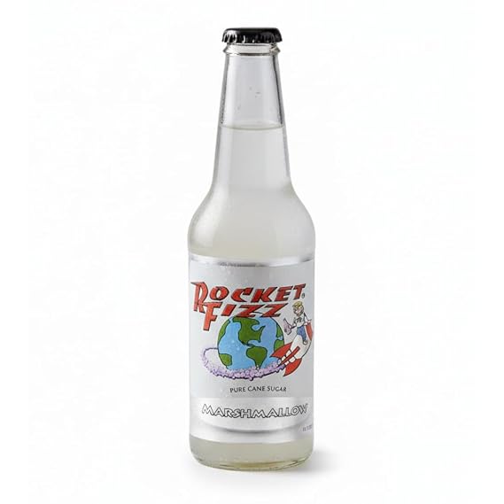 Rocket Fizz Marshmallow Soda Flavor | Cane Sugar | Craft Soda Pop Drinks | 12 oz in Glass Bottle (Single Bottle)