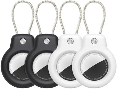 SPGUARD for AirTag Holder Case with Keychain 1st2nd Air Tags-4 Pack for Apple Air Tag Holder with Wire Cable Lock Key Ring Chain Air Tagholder Accessories for GPS Item Tracker Kids,Keys,Luggage