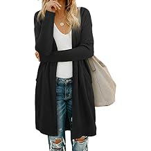 OUGES Women's Open Front Cardigan Shirt with Pockets Long Sleeve Lightweight Coat