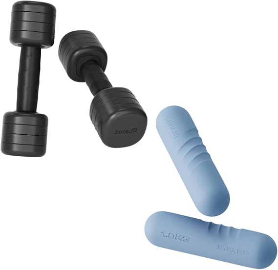 Black Adjustable Dumbbell (5 lbs) and Blue Hand Weight Bars for Women (2.2 lbs) Bundle