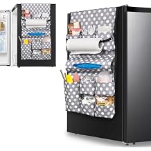 Rexmica Mini Fridge Organizer, Dust Cover with 14 Pockets for Most Household Refrigerators, Hanging Mini Fridge Caddy Organizer Storage Bag for Dorm, Office, Kitchen, Home, School, Dots