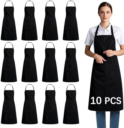 Bib Apron - Unisex Black Aprons 2 Pockets Cooking Kitchen Apron for Chef,BBQ Drawing aprons black 10 PCS