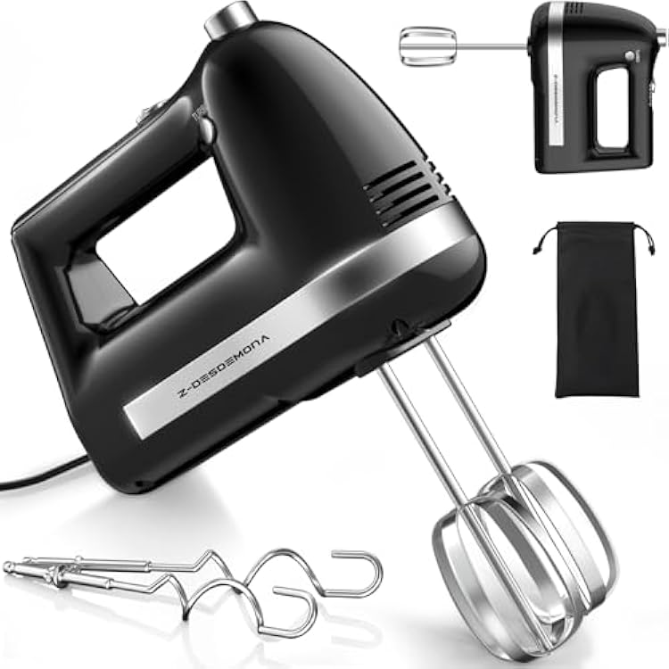 Electric Hand Mixer, Powerful 300W Hand Mixer Electric Handheld with 304 Beaters, Dough Hook,Hand Held Mixer with Turbo for Baking Cakes, Eggs, Cream FoodBlack