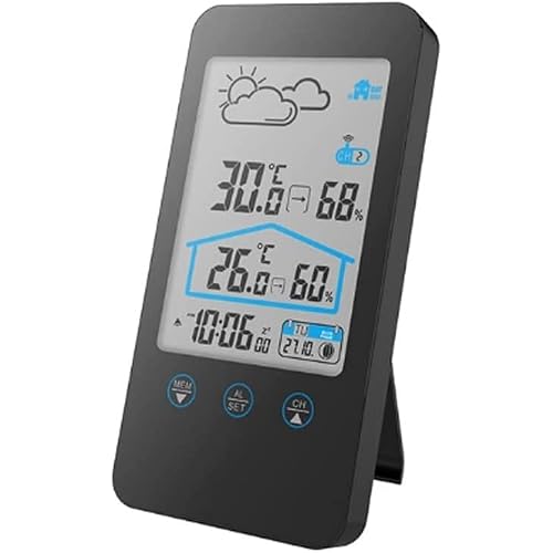 Touch Screen Wireless Thermometer Hygrometer Indoor Outdoor Weather Station Weather Forecast Moon Phase and Calendar Function