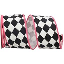 Reliant Ribbon 77254M-029-40F Diamond Classic Wired Edge Ribbon, 2-1/2 Inch X 10 Yards, Black/hot Pink