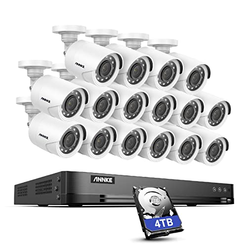 ANNKE Security Camera System 32 Channel 3K Lite AI DVR with HumanVehicle Detection, 16pcs 1080P Surveillance CCTV Camera, Quick QR Code Scan and Easy Remote View, Smart Playback, 4 TB Hard Drive