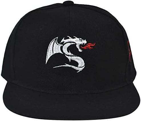 Men Dragon Embroidered Hat Snapback Adjustable Flat Bill Cap
