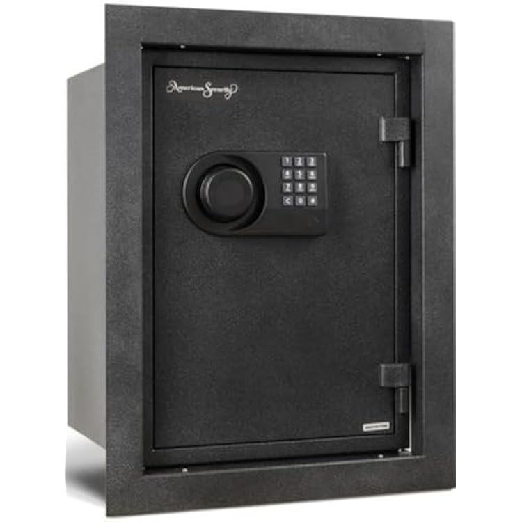 AMSEC American Security WFS149E5LP Wall Safe, Fits Between Wall Studs, Electronic Keypad Lock, UL Fire Rating of 60 Minutes at 1700F, 2.125 Thick Body, 0.5 Thick Door and 0.5 Thick Deadbolts