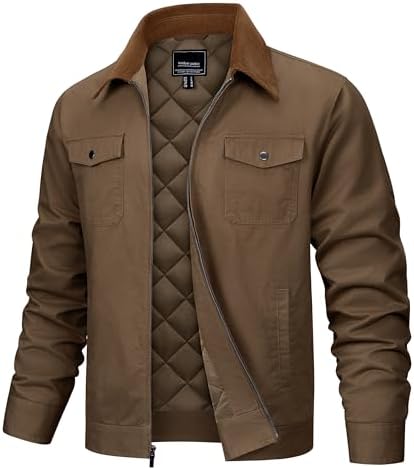 TACVASEN Mens Casual Quilted Cotton Jacket Cargo Corduroy Collar Jacket Work Shacket with 5 Pockets for Fall and Winter