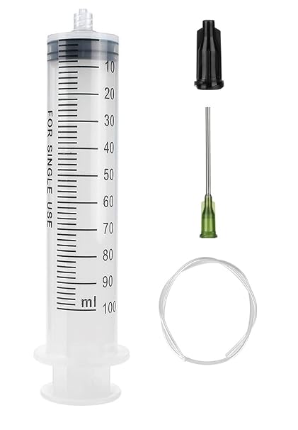 Reusable 100ml Syringes with 27.6 Inch Tube and Blunt Needle 14G 1.5, Sterile Luer Lock Syringe Individually Packaged for Labs, Measuring,Oil or Glue