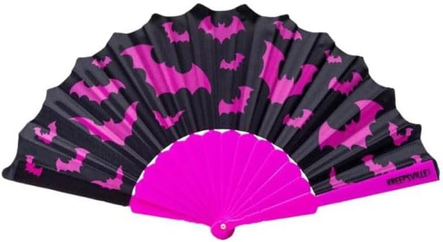 kreepsville 666 Bat Scallop Fan Gothic Pink and Black Hand Fan for Goth Style