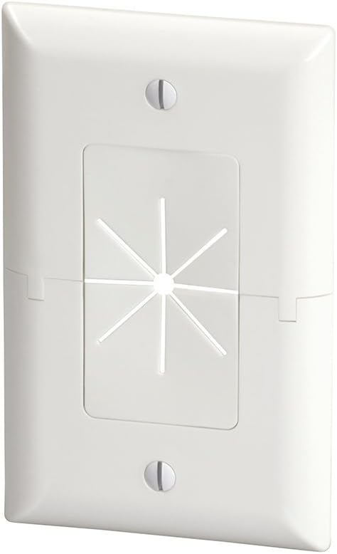 DATA COMM Electronics 45-0017-WH Split Style TV Plate with Flexible AV/HDMI Cable Pass-Through - White