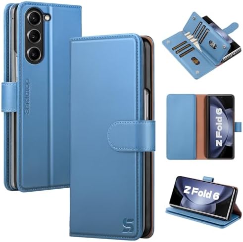 Compatible with Samsung Galaxy Z Fold 6 Wallet Case with Card Holder,Women Man Phone Case RFID Blocking PU Leather Flip Protective Cover Credit Card Holder Slots Kickstand,Light Blue
