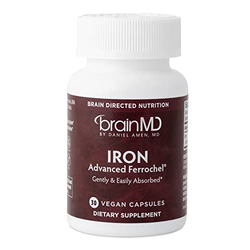 BRAINMD Dr Amen Iron - 30 Capsules - Supports Energy Production, Cognitive Function & Gene Regulation - Gentle & Easily Absorbed - Gluten Free - 30 Servings