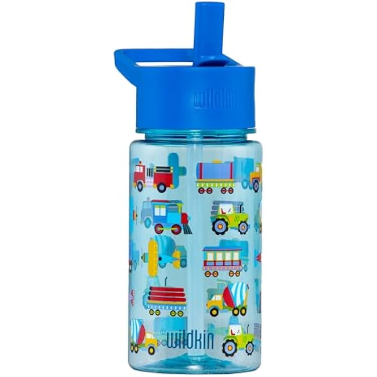 Wildkin Kids 16 Oz Water Bottle BPA-Free Tritan, Leak-Proof Lid, Durable & Easy to Clean - Trains, Planes & Trucks