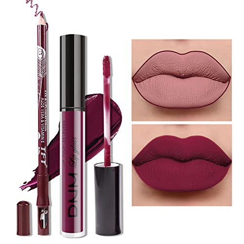1Pcs Matte Lip Liner and 1Pcs Lipstick Makeup Set S06