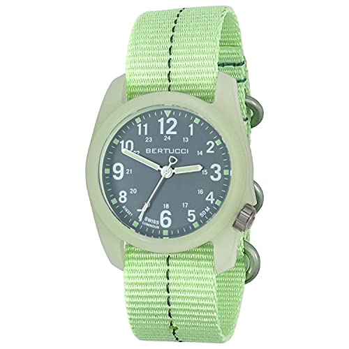 BERTUCCI DX3 Plus Watch | Vintage Drab wWhite DialSuper Luminous case- #357 Glow wVintage Drab Dash Line Band