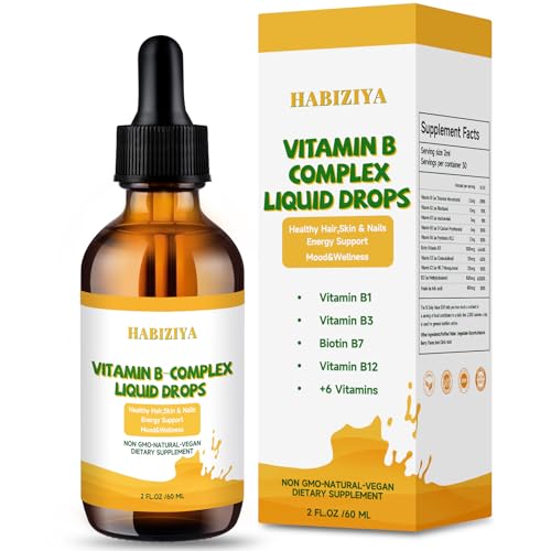 Vitamin B Complex Liquid Drops B Vitamins Complex Supplement for Women Men with B1, B2, B3, B6, B7, B12 Biotin Vitamin D3K2 Supports Energy, Brain & Heart Vegan 2 fl. oz