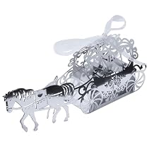 50pcs European Style Trolley Laser Cut Carriage Wedding Favour Candy Boxes (Silver, Shiny)
