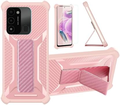 Case Compatible for Tecno Spark Go 2022 Phone Case Cover [with Tempered Glass Screen Protector] Hybrid Case [Folding Support Magnetic] [Frosted Anti-Fingerprint] Pink
