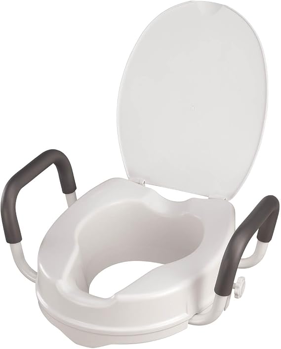 EasyComforts Raised 4 -Toilet Seat with Padded Arms and Lid, Bathroom