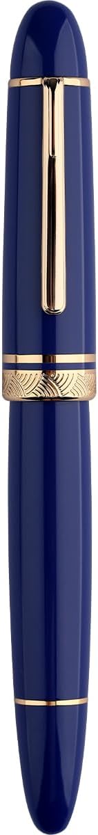 erofa Majohn P140 Fountain Pen NO.8 Fine Nib Brass Piston System Large Capacity Blue Acrylic Writing Pen with Box