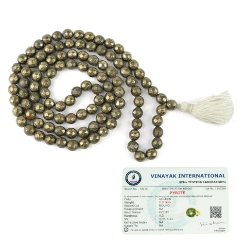 Reiki Crystal Products Natural Pyrite Mala Crystal Stone FacetedDiamond Cut 108 Beads 8 mm Jap Mala for Reiki Healing and Crystal Healing Stone Color : Golden
