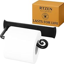 RTZEN Bathroom Toilet Paper Holder - Handcrafted Rustic Wrought Iron Wall Decor Toilet Roll Holder - Black Matte Wall Mount Bar for Modern Farmhouse Bathroom Decor