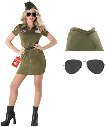fun shack Womens Fighter Pilot Costume, Flight Attendant Costumes Women, Halloween Costume Women, Pilot Costumes Womans