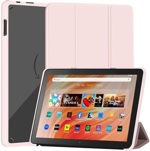 Slim Case for Amazon Fire HD 10 & Fire HD 10 Kid & Fire 10 Kid Pro13th Gen, 2023 Release 10.1, PU Leather Trifold Stand Cover PC Clear Back Dual Angle,Shell with Auto WakeSleep,Light Pink