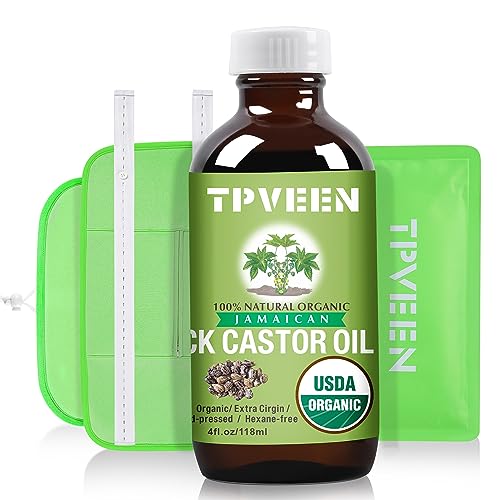 Cold Pressed Organic Castor Oil in Glass Bottle,100% Natural,Hexane Free Castor Oil,SGS Certificate Organic Flannel Pack Wrap for Liver Detox and Nourish Thyroid,Natural Gift for Body Repair.Green