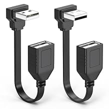 2PCS USB Extension Cable Flat 90 Degree Rightangle Male to Female USB2.0 Cable Soft 1.5FT UP Angle+Down Angle one Each