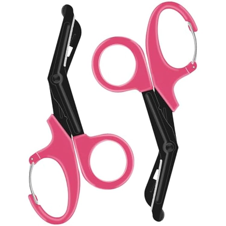 2 Pack Trauma Shears for Nurses Bandage Scissors 7.5 Medical Scissors with Carabiner Fluoride Coated Non-Stick Blades Patented Stainless Steel Medical Shears for Doctors Nursing Students Pink