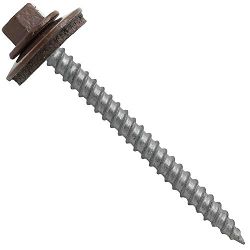Metal ROOFING SCREWS: 250 12 x 2-12 BROWN Hex Head Sheet Metal Roof Screw. Sharp Point metal to wood siding screws. EPDM washer. Colored head