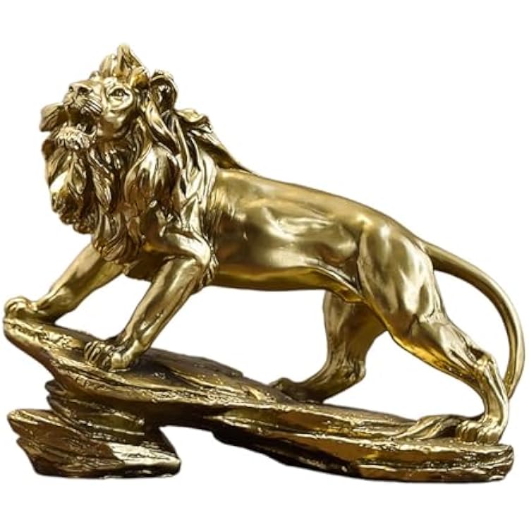 Lion Statue Figurine Sculpture Resin Collectible Gifts for Lion Office Home Decor Desk Accessories Decoration Garden Figurines Outdoor Decor Gold Gold
