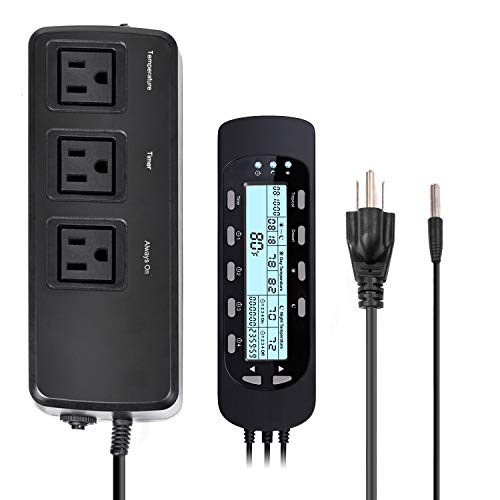 REPTI ZOO Reptile Thermostat Digital Outlet Temperature Timer Troptical or Desert Mode with Day Night Control for Aquarium Reptiles Terrarium Humidistat Mushroom Fermentation,Easy Setup THC16