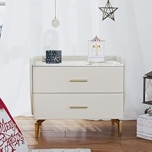 POVISON White Modern Bedroom Nightstand with 2 Drawers, Bedside End Tables, Living Room Bed Side Table with Storage, 20", Black