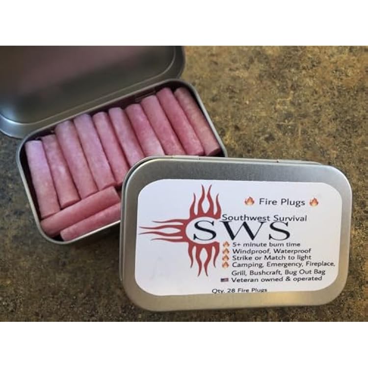 -Fire Starter Plugs 28 Waterproof,Windproof Fire Starters with 5 Minute Burn for Emergencies,Campfires,Hiking,Fire Place,Bushcraft, Bugout Bags - Made in The USA